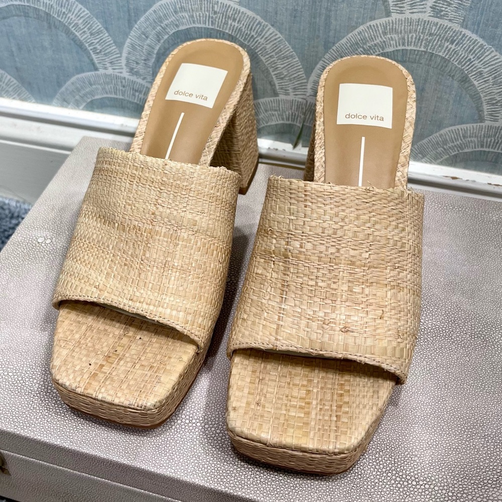 Dolce Vita Marsha Natural Raffia Slip-on Mule Block Heels, SZ 6 - Picture 4 of 8
